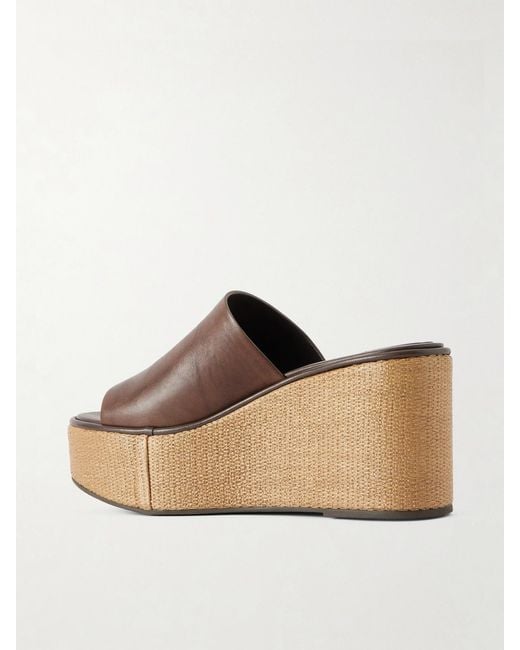 Brunello Cucinelli Natural 80 Leather Platform Sandals