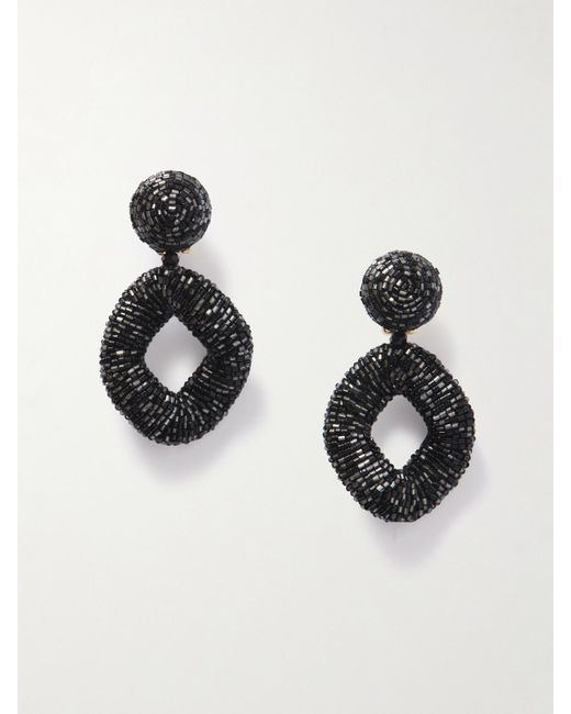 Oscar de la Renta Black Tone Beaded Clip Earrings