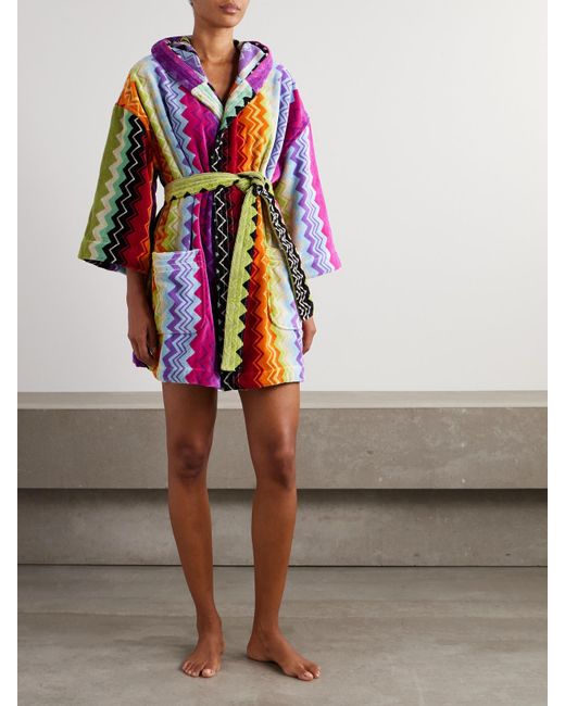 Missoni White Giacomo Hooded Belted Striped Cotton-Terry Robe