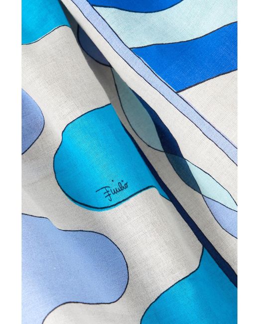 Emilio Pucci Blue One-Shoulder Printed Cotton-Voile Top
