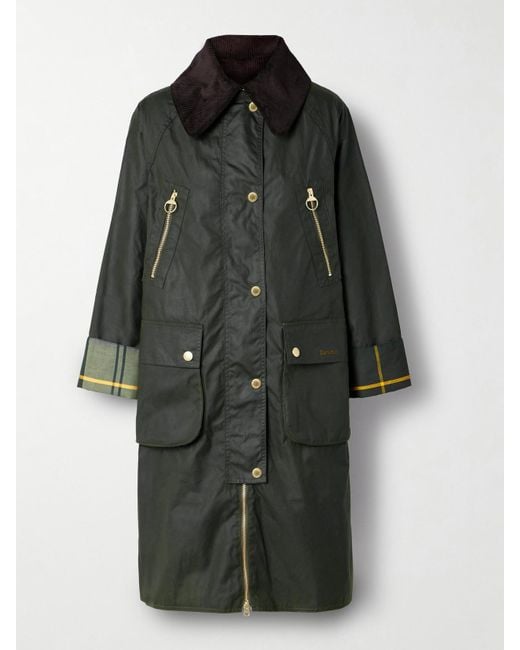 Barbour Black Ebberston Cotton-Corduroy Trimmed Waxed-Cotton Jacket