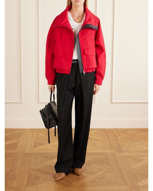 Loewe Leather-Trimmed Anagram-Embroidered Cropped Cotton And Silk-Blend Gabardine Jacket