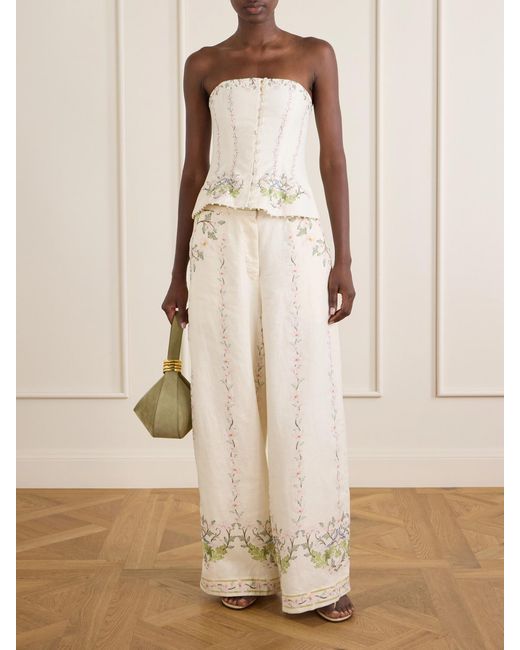 Agua Bendita Natural Tota Anhelo Floral-Printed Linen Straight-Leg Pants