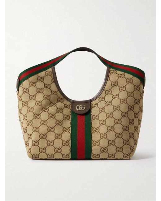 Gucci Metallic Giglio Small Leather-Trimmed Canvas-Jacquard Tote