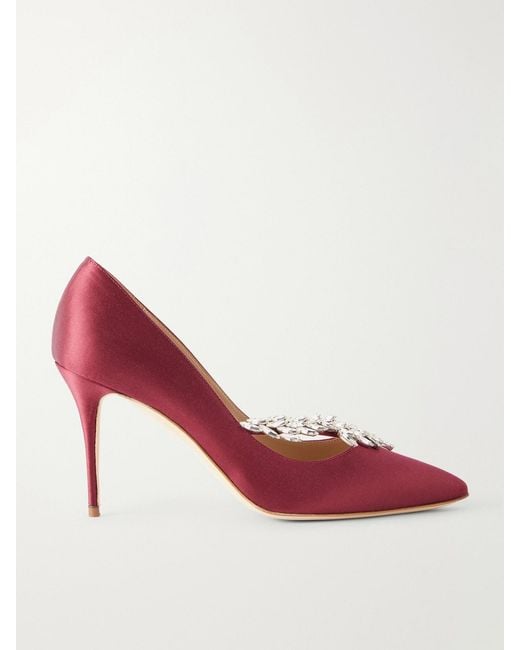 Manolo Blahnik Pink Nadira 90 Crystal-Embellished Satin Pumps