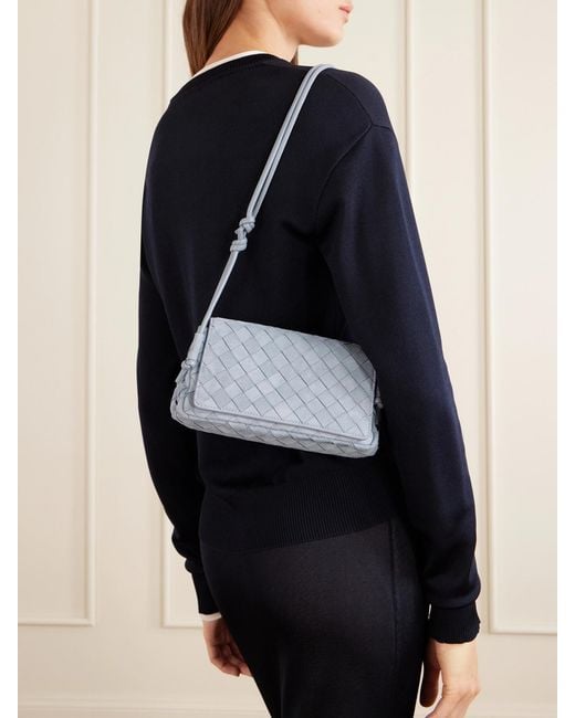 Bottega Veneta Blue Notturno Intrecciato Suede Shoulder Bag