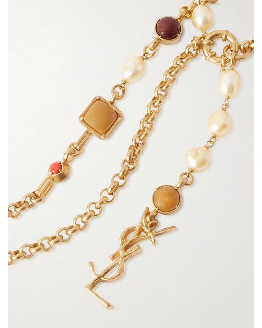 Saint Laurent Natural Cassandre-Tone And Resin Chain Belt