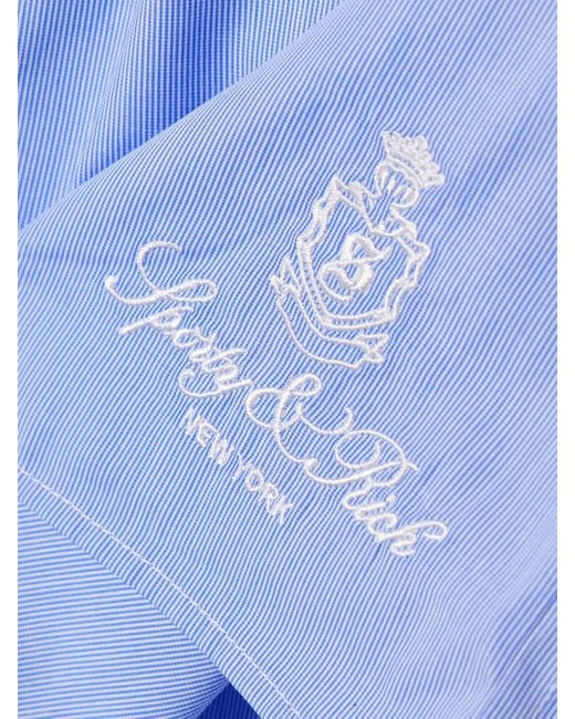 Sporty & Rich Blue Vendome Shorts Aus Baumwollpopeline Mit Nadelstreifen Und Stickerei