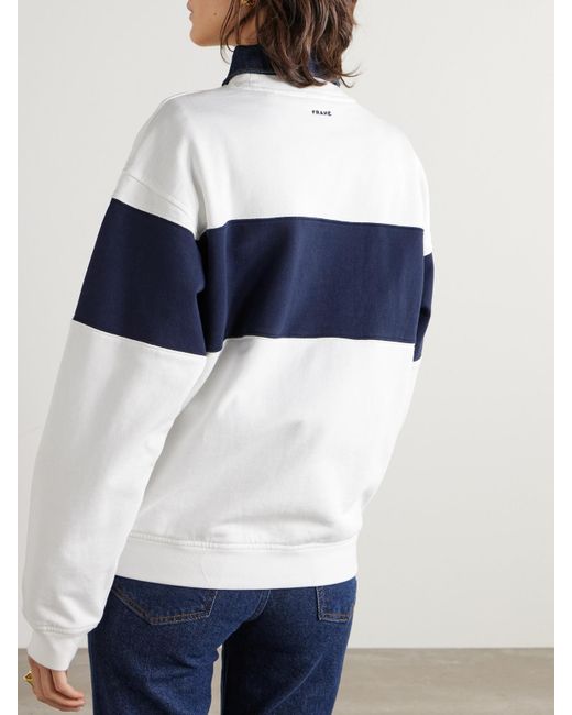 FRAME Blue Ritz Paris Color-Block Embroidered Cotton-Jersey Sweatshirt