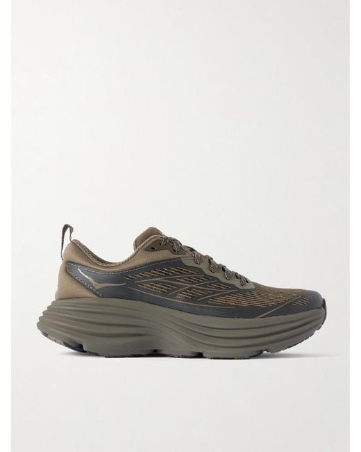 Hoka One One Gray Stealth/ Tech Bondi 8 Caged Rubber-Trimmed Mesh Sneakers