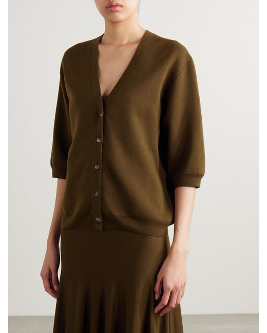 Khaite Green Tedi Wool-Blend Cardigan