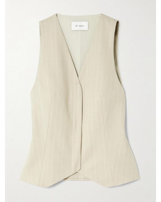 St. Agni Natural Pinstriped Wool-Blend Twill Vest