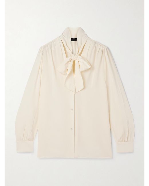 Nili Lotan Natural Colt Pussy-Bow Silk Crepe De Chine Blouse