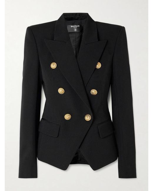 Balmain Black Doppelreihiger Blazer Aus Grain De Poudre Aus Wolle