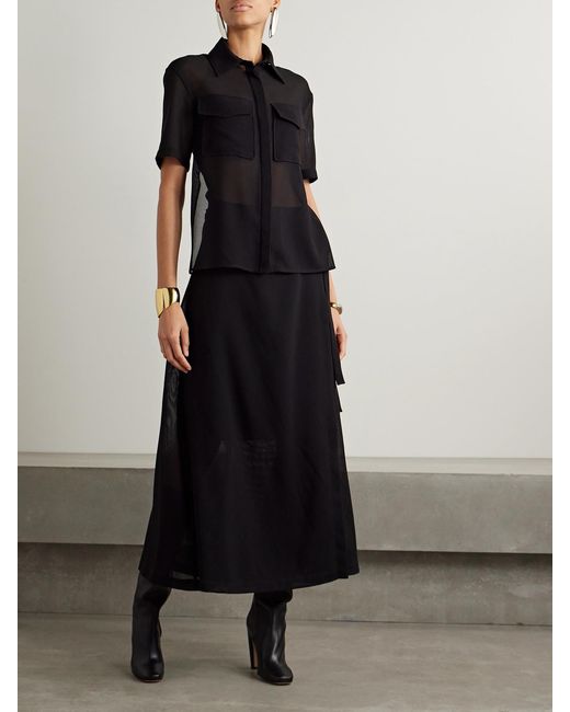 Proenza Schouler Black Emory Convertible Mesh And Woven Wrap Maxi Dress