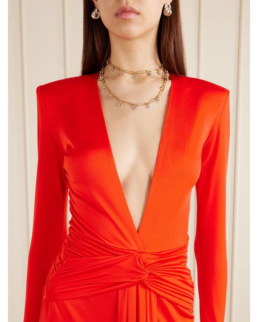 The New Arrivals Ilkyaz Ozel Red Azure Satin Maxi Dress