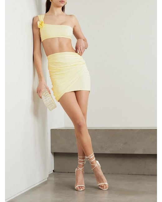 Maygel Coronel Yellow Ilios Ruched Stretch-Jersey Mini Skirt