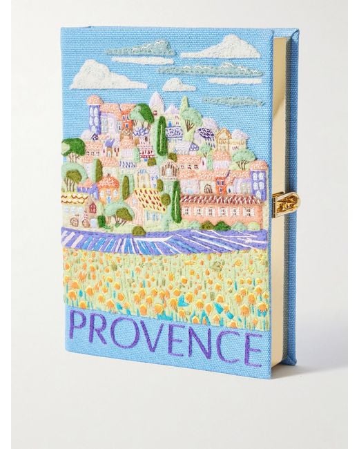 Olympia Le-Tan Blue Provence Embroidered Appliquéd Canvas Clutch