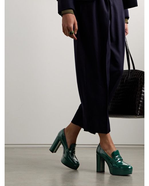 Gianvito Rossi Green Nuit 70 Patent-Leather Platform Pumps