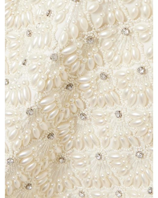 Clio Peppiatt Natural Scallop Strapless Embellished Taffeta Mini Dress