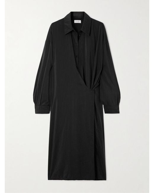 Robe Midi Portefeuille En Soie Mélangée Froissée Twisted Lemaire en coloris Black