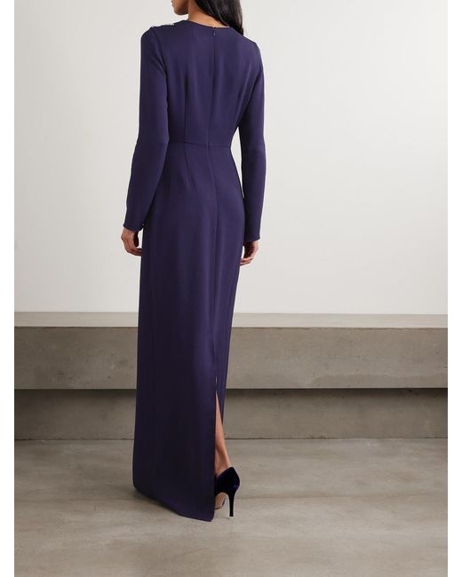 Erdem Blue Draped Embellished Appliquéd Crepe Gown