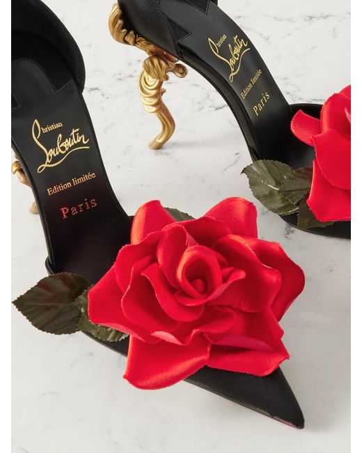 Christian Louboutin Red Bellarose 100 Pumps Aus Glänzendem Crêpe Mit Applikationen