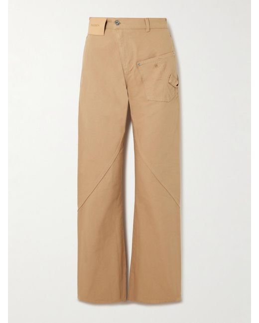 J.W. Anderson Natural Twisted Asymmetric Embroidered Cotton-Canvas Pants