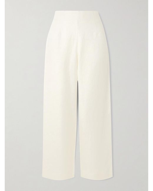 Posse White Noelle Linen Straight-Leg Pants