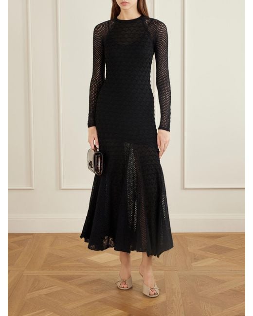 Lanvin Black Open-Knit Wool Maxi Dress