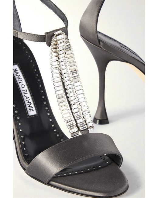 Manolo Blahnik White Bambi 105 Crystal-Embellished Satin Sandals
