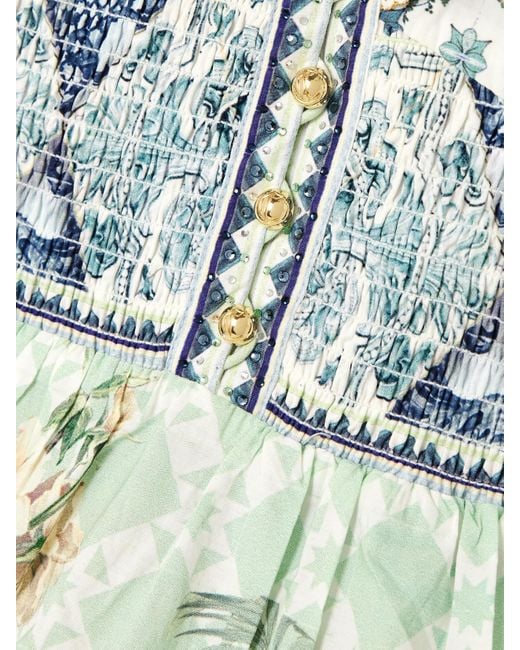 Camilla Blue Minikleid Aus Biobaumwolle Mit Print, Rüschen Und Cut-Out