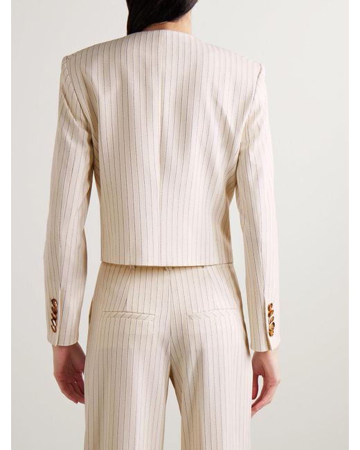 Veronica Beard Natural Winslow Double-Breasted Pinstriped Jacquard Jacket