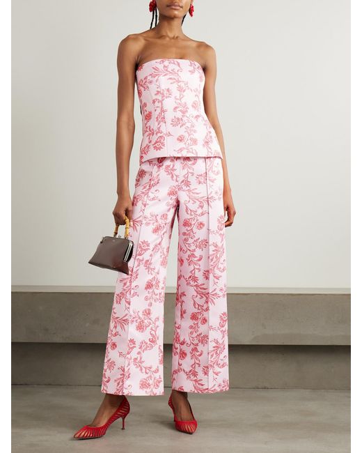 Emilia Wickstead Pink Daffy Paneled Floral-Print Faille Wide-Leg Pants