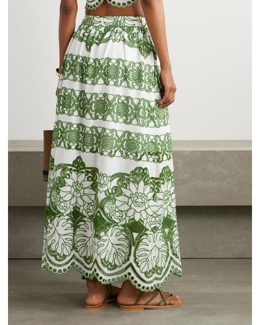 Borgo De Nor Green Belan Scalloped Broderie Anglaise Maxi Skirt