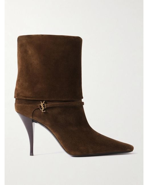 Saint Laurent Brown Niki Ankle Boots Aus Veloursleder Mit Verzierung