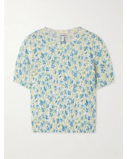 Loewe Blue T-Shirt Aus Einer Baumwollmischung Mit Blumenprint Und Stickerei