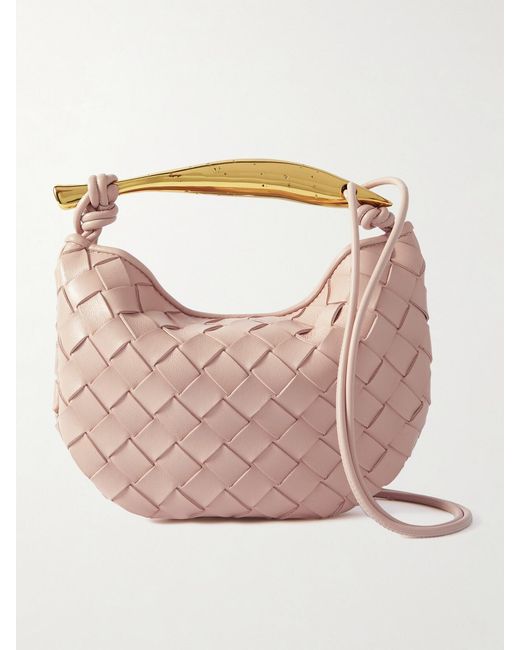 Bottega Veneta Pink Sardine Mini Intrecciato Leather Shoulder Bag