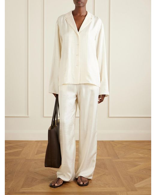 Totême White Monogram Silk Wide-Leg Pyjama Pants