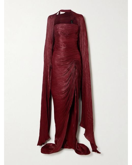 Marmar Halim Red Strapless Plissé Silk-Satin Gown And Cape
