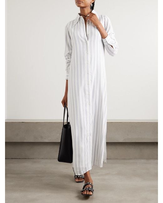 Alix Of Bohemia White Lotte Striped Crepe Maxi Shirt Dress