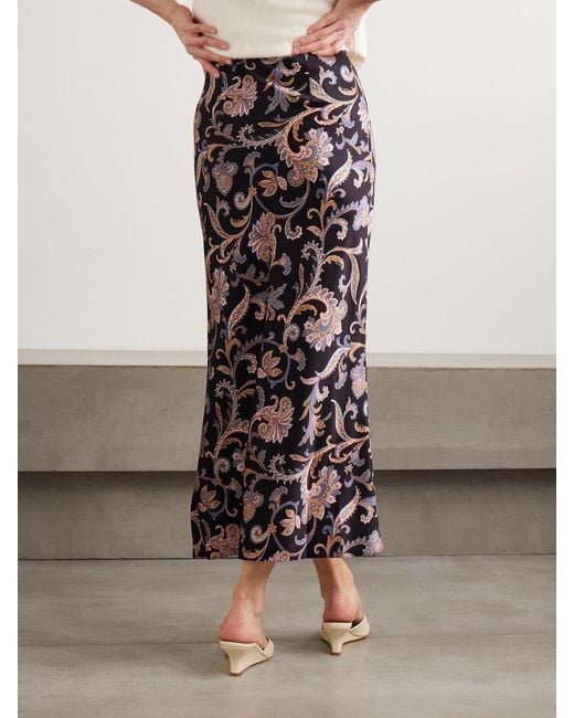 Veronica Beard Black Clover Paisley-Print Silk-Blend Charmeuse Midi Skirt