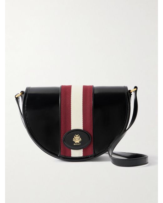 Bally Black Beckett Webbing-Trimmed Glossed-Leather Shoulder Bag