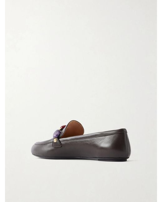 Gianvito Rossi Brown Embellished Leather Loafers