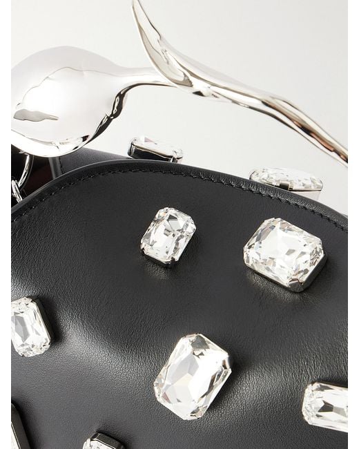 Erdem Black Bloom Mini Crystal-Embellished Leather Clutch