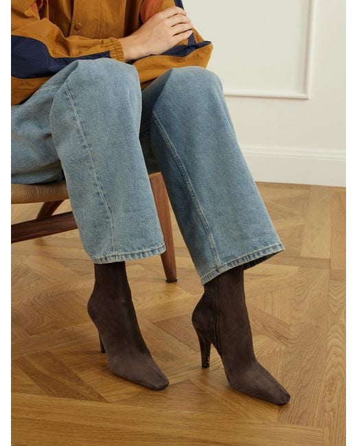 Saint Laurent Brown Jill 95 Suede Ankle Boots