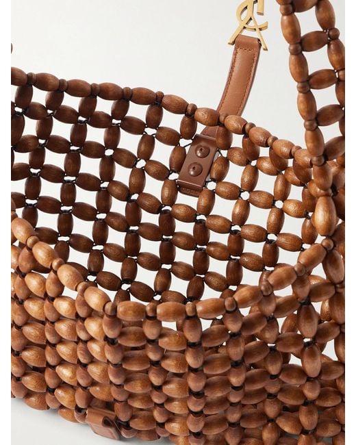 Saint Laurent Brown Le 5 À 7 Leather-Trimmed Woven Wood Shoulder Bag