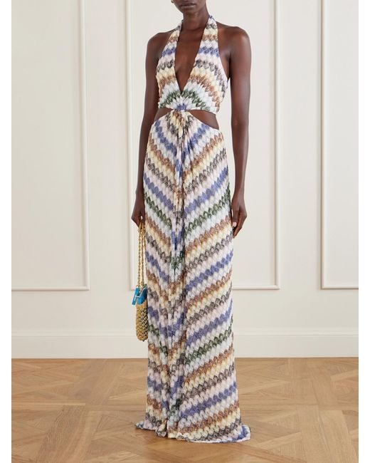 Missoni White Striped Metallic Crochet Maxi Dress