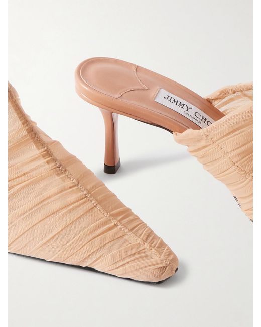 Jimmy Choo Natural Lotta 65 Ruched Tulle Mules