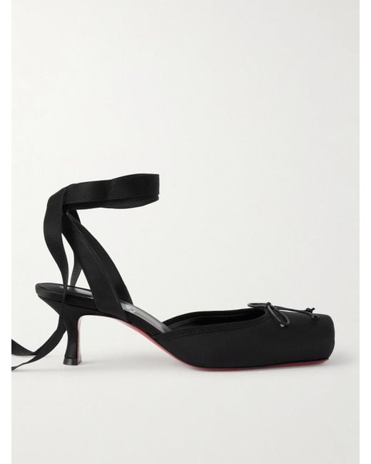 Christian Louboutin Black Cassia 55 Bow-Detailed Grosgrain-Trimmed Satin Pumps